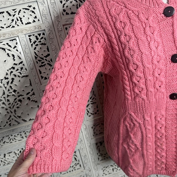 Kilronan Knitwear Merino Wool Ireland Pink Chunky Knit Babydoll Cardigan Sz XS - Picture 4 of 8